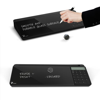 TOWON Desktop Glass Whiteboard with Basic Calculator, 12 Digit LCD Display, Desk Organizers with Accessories for Office, Home, School Supplies, Storage with Dry Erase Board Surface, Black, 17'' x 6''