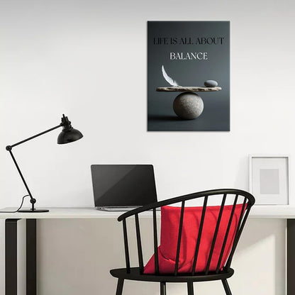 YSPCSUN Inspirational Posters for Office, Life Is All About Balance Canvas Poster Single Panel Wall Decor for Home Office Dorm Classroom, Framed Canvas Art, 24x18inch