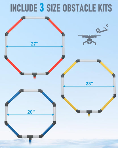 Drone Obstacle Course Kit, Includes 3 Different Hoop Sizes, Professional RC FPV Racing Training Set for Kids & Adults, Portable Game Loop Gate System with Separate Storage Bag