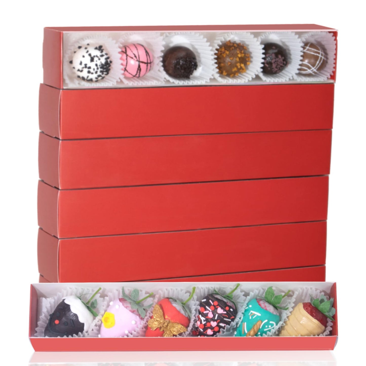 JCXGRVC 15Pack 12x2¼x2 Inches Chocolate Covered Strawberries Boxes for 6 Macaron boxes Chocolate Truffle Boxes Cookies boxes Bakery Boxes with Clear Window