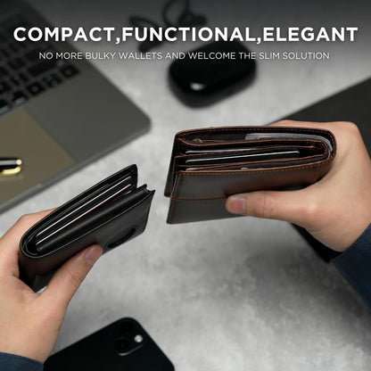 KLOMORE AirTag Chain Wallets for Men (Airtag Not Included), Sleek and Slim, RFID Blocking Genuine Leather Bifold Mens Wallet Includes ID Window Credit Card Holder with Sturdy Chain