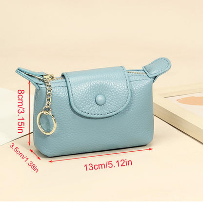 BDHRKTE Women's Genuine Leather Mini Coin Purse and Wrist Bag - Coin Organizer, Change Holder, Card Case, Zipper Storage Bag in Water Blue