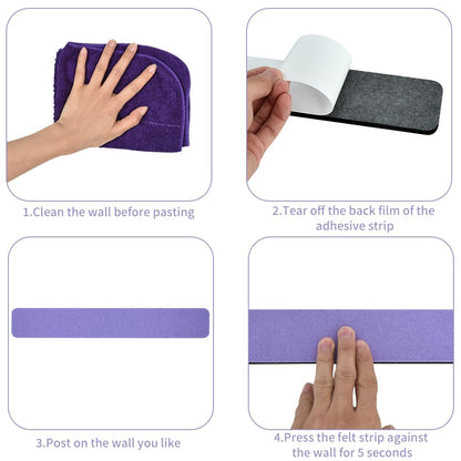 Vuzvuv 8 pcs Bulletin Board Bar Strips with 50 Pushpins & 10 Wooden Clip pins，Self Adhesive Cork Board for Wall，Felt Pin Board for School，Office Decor(Medium Purple)