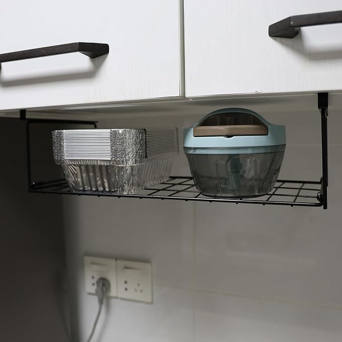 Foil and Plastic Wrap Organizer Kitchen Under Cabinet Desk Pantry Hanging Organizer Storage Foldable Rack (Black)