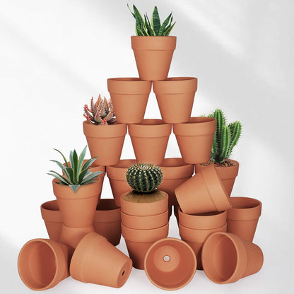 FCFKUK 4 inch Terracotta Clay Pots, 24 Pack Clay Flower Pots with Drainage, Great for Plants, DIY, Crafts, Wedding