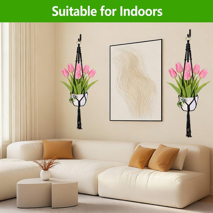 Jaxbo Macrame Plant Hangers 2 Pack Indoor Outdoor Hanging Planter Basket Handmade Rope Hanging Plant Holder for Indoor Outdoor Boho Home Decor 41 Inch, Black