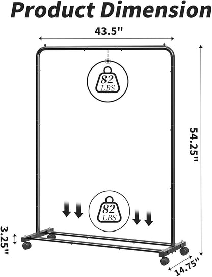 Simple Trending Clothing Rack for Hanging clothes, Portable Garment Rack with Bottom Shelf, Metal Clothes Rack on Wheels for Bedroom, Laundry Room, Black