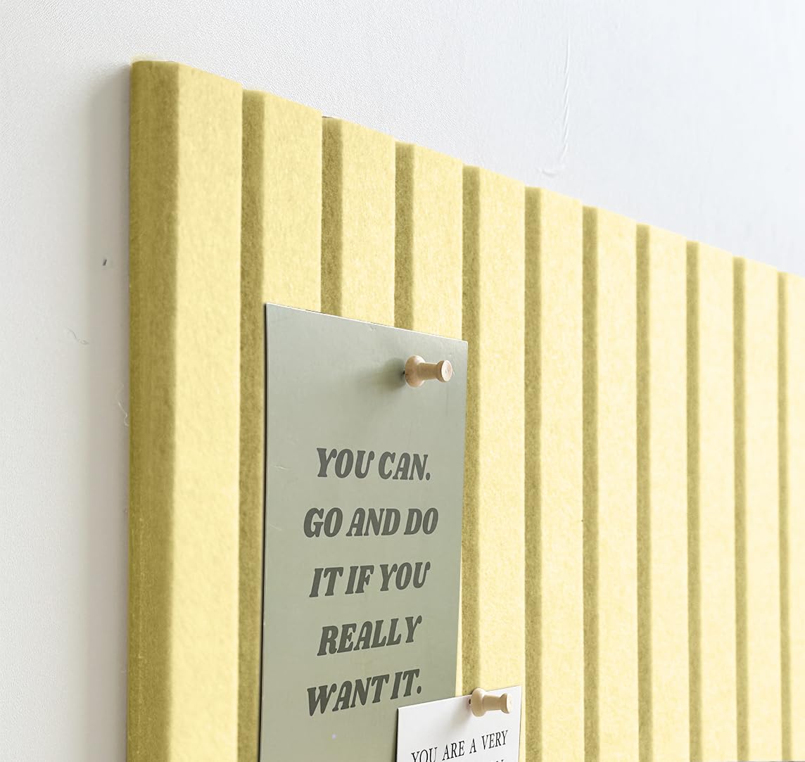 Large Cork Board for Office, 8 Pack Felt Wall Tiles with Slat Wall Paneling and Safe Removable Adhesive Tabs, Felt Bulletin Board Pin Board Cork Boards for Walls - Butter Yellow