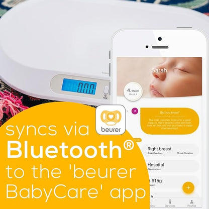 Beurer BY90 Baby Scale, Pet Scale, Digital, with Measuring Tape, tracking weight with App | For: Infant, Newborn, Toddler /Puppy, Cat - Animals | LCD Display, weighs Lbs/Kg/Oz Highly accurate