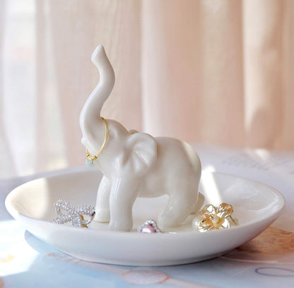 PUDDING CABIN White Elephant Ring Holder Dish Ring Tray for Jewelry | Elephant Gifts for Women Christmas, Birthday, Mother's Day