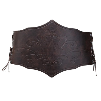 HiiFeuer Medieval Women Faux Leather Corset Belt, Renaissance Underbust Corset Adjustable Wide Waist Cincher for Ren Faire (Dark Brown B)