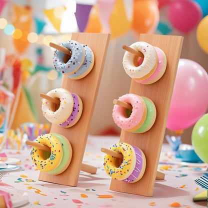 Christmas Gift Bamboo Donut Wall Stand (Pack of 3) - Wooden Doughnut Display Stand for Christmas Party, Birthday, Wedding, Dessert Table Decoration