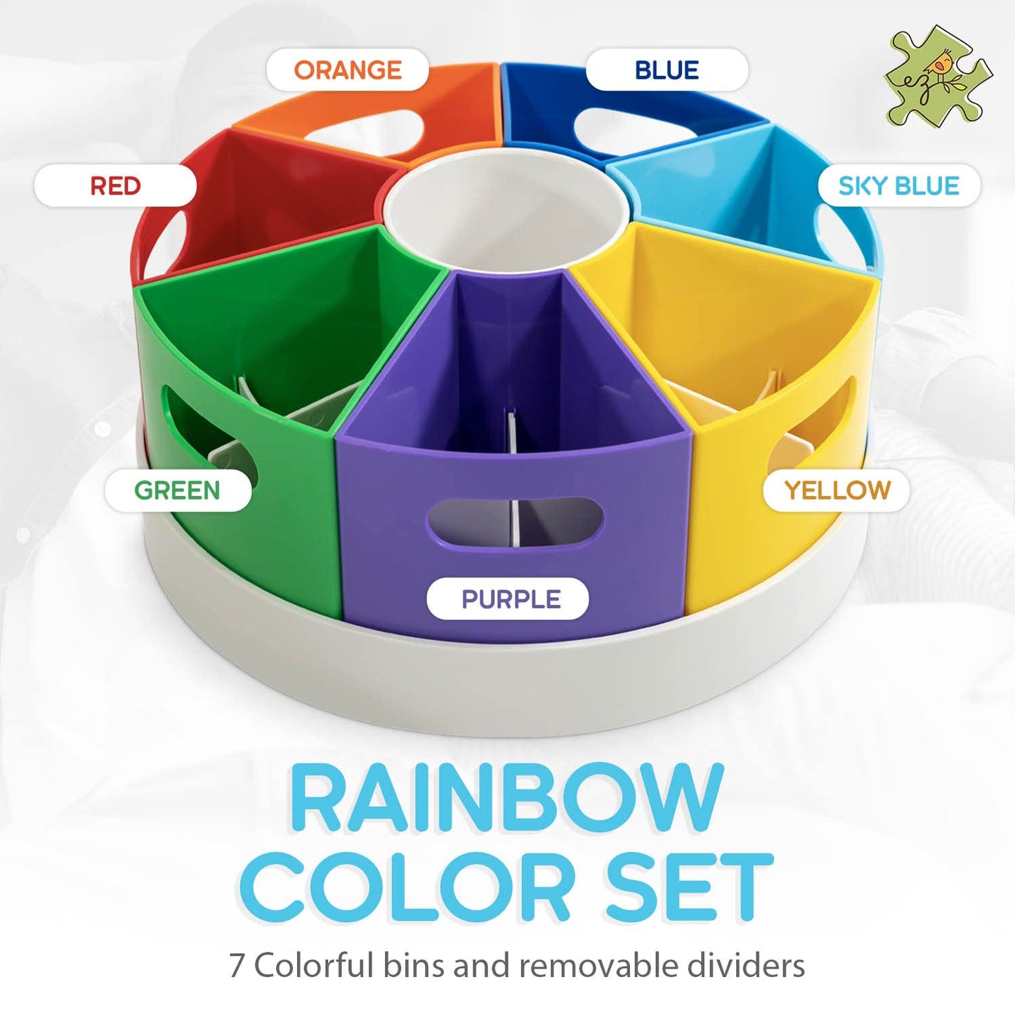 PUZZLE EZ 8.6" Desk Art Supply Organizer for Kids – Compact Rotating Lazy Susan Art Caddy with Dividers for Crayons, Markers & Pencils, Classroom Storage for Teachers Students Homeschool