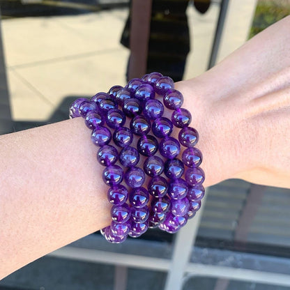 Adabele Real Natural Grade A Purple Amethyst Bracelet 7.5 inch Stretch Gemstone Beaded Bracelet Chakra Healing Crystal Stone Jewelry Women Mom Gift (Unisex) GB8-B7