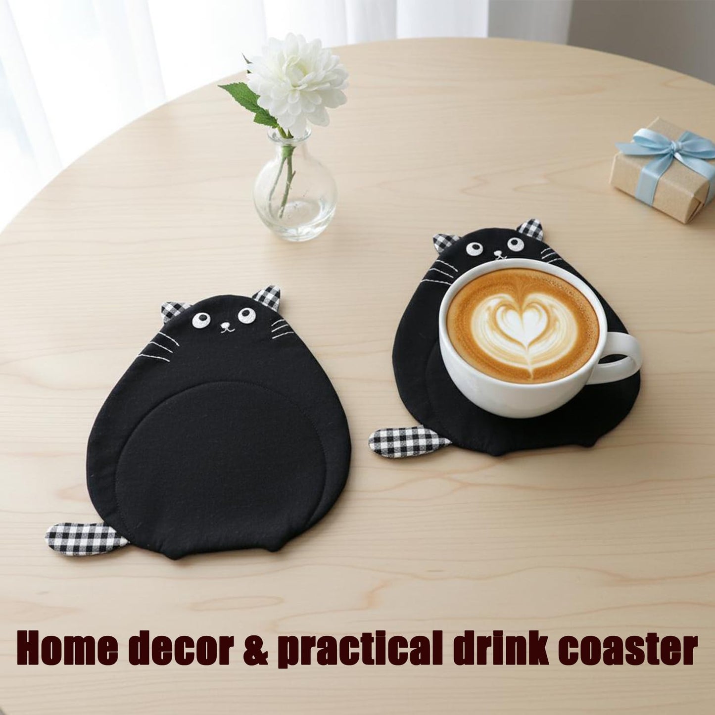 Chvioz 2 PCS Cat Coasters Cute Cat-Shaped Cotton Fabric Coffee Coaster Drink Coasters for Table Protection Home Decor Gifts for Cat Lovers