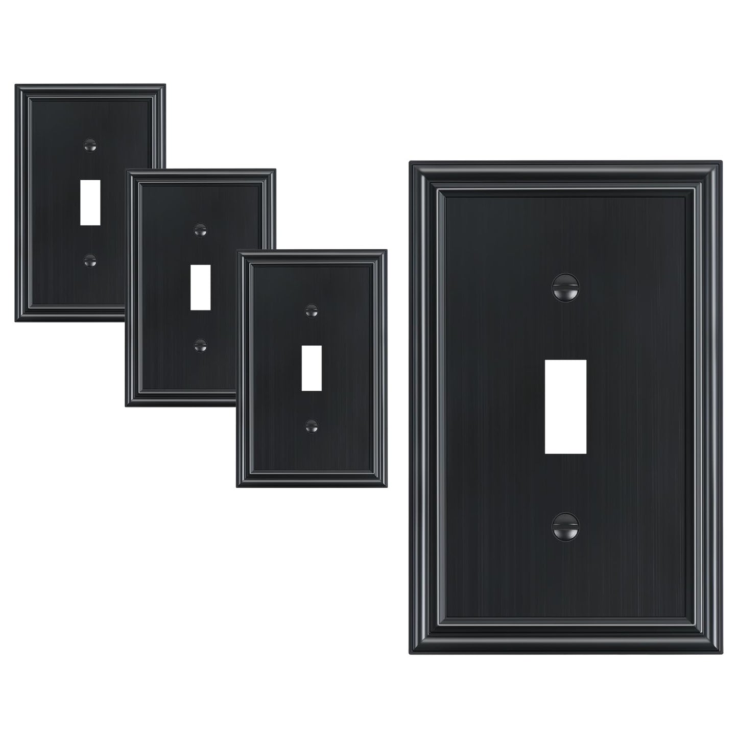 TREEWELL 4-Pack Single Toggle Light Switch Cover Plate, Durable Solid Zinc Alloy Decorative Switch Plate Covers, Black 1 Gang Wall Plate, Corrosion Resistant