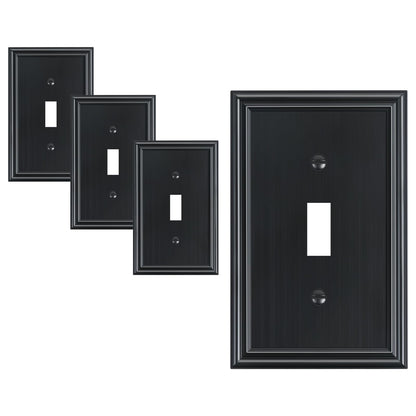 TREEWELL 4-Pack Single Toggle Light Switch Cover Plate, Durable Solid Zinc Alloy Decorative Switch Plate Covers, Black 1 Gang Wall Plate, Corrosion Resistant