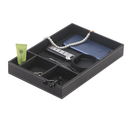 SYRWDXTX Guestroom Decoration Tray, Nightstand or Dresser Organizer, Valet Tray, 4 Compartment PU Leather Drawer Storage Organizer