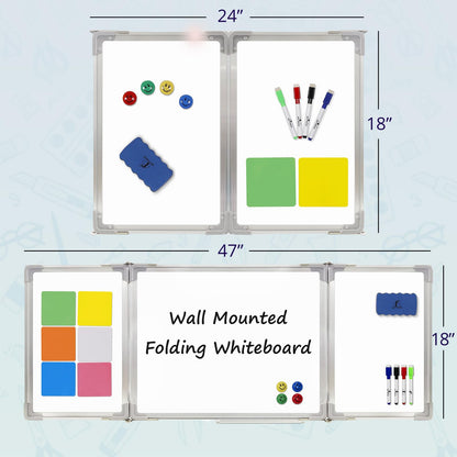 Whiteboard Set - Dry Erase Board 47 x 18 in with 1 Dry Wipe Eraser, 4 Markers, 4 Magnets and 6 Magnetic Notes - Large Wall White Board for Home and Office