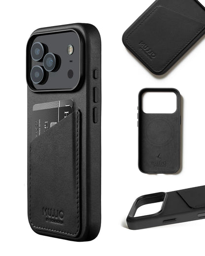 Mujjo Wallet Leather Case for iPhone 17 Pro - MagSafe Compatible - Black