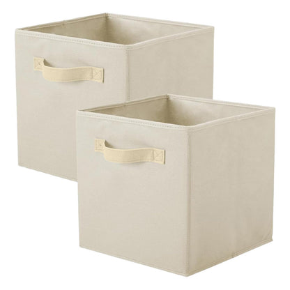 PowerKing Collapsible Storage Cubes with Handles, Fabric Foldable Bins for Closet Shelves, Durable Organization Storage Bins, 10.5'' x 11'' x 10.5'', 2 Pack, Cream