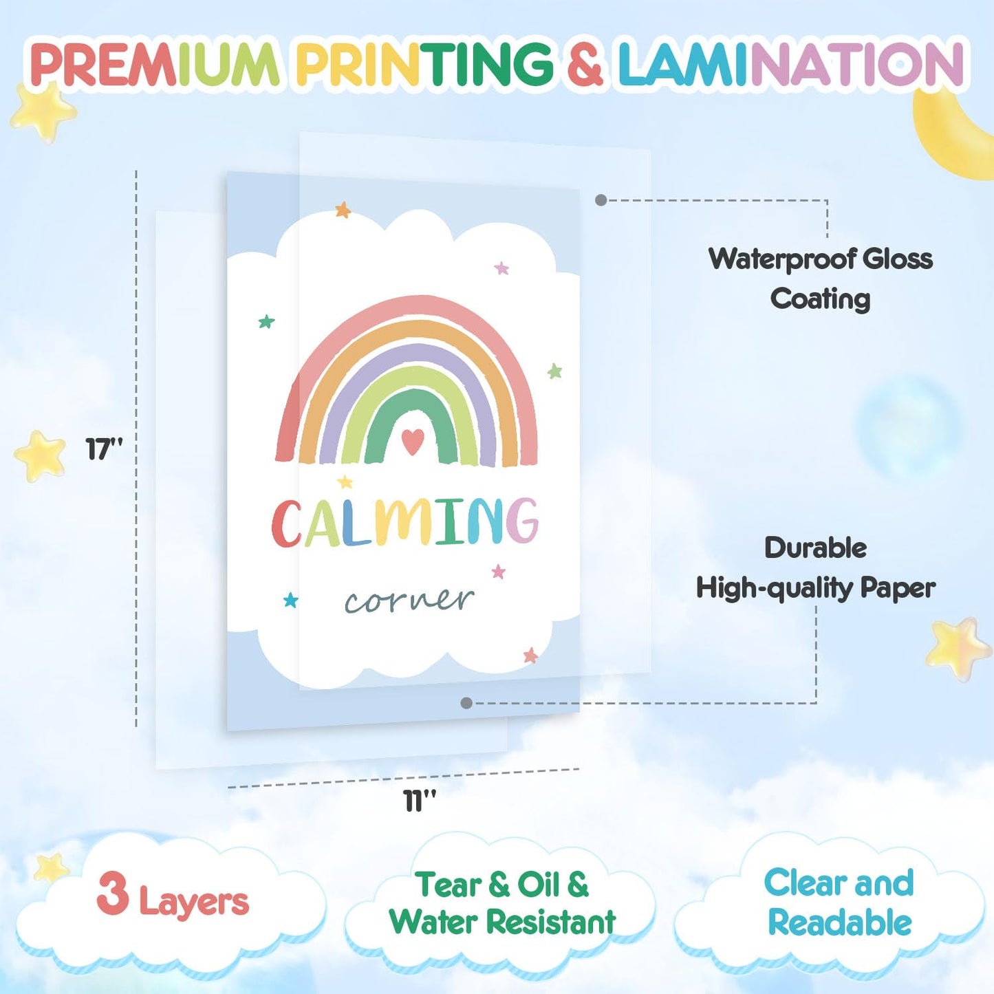 SEOIFUNG 12PCS Calming Corner Classroom Posters (11x17"), Emotions Chart Feelings Wheel Calm Down Corner Supplies, Mental Health Therapy Office Wall Decor for Preschool Kids Teacher