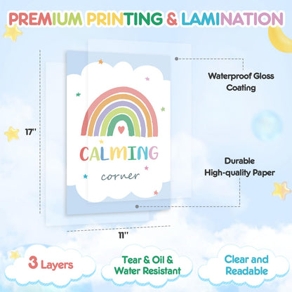 SEOIFUNG 12PCS Calming Corner Classroom Posters (11x17"), Emotions Chart Feelings Wheel Calm Down Corner Supplies, Mental Health Therapy Office Wall Decor for Preschool Kids Teacher