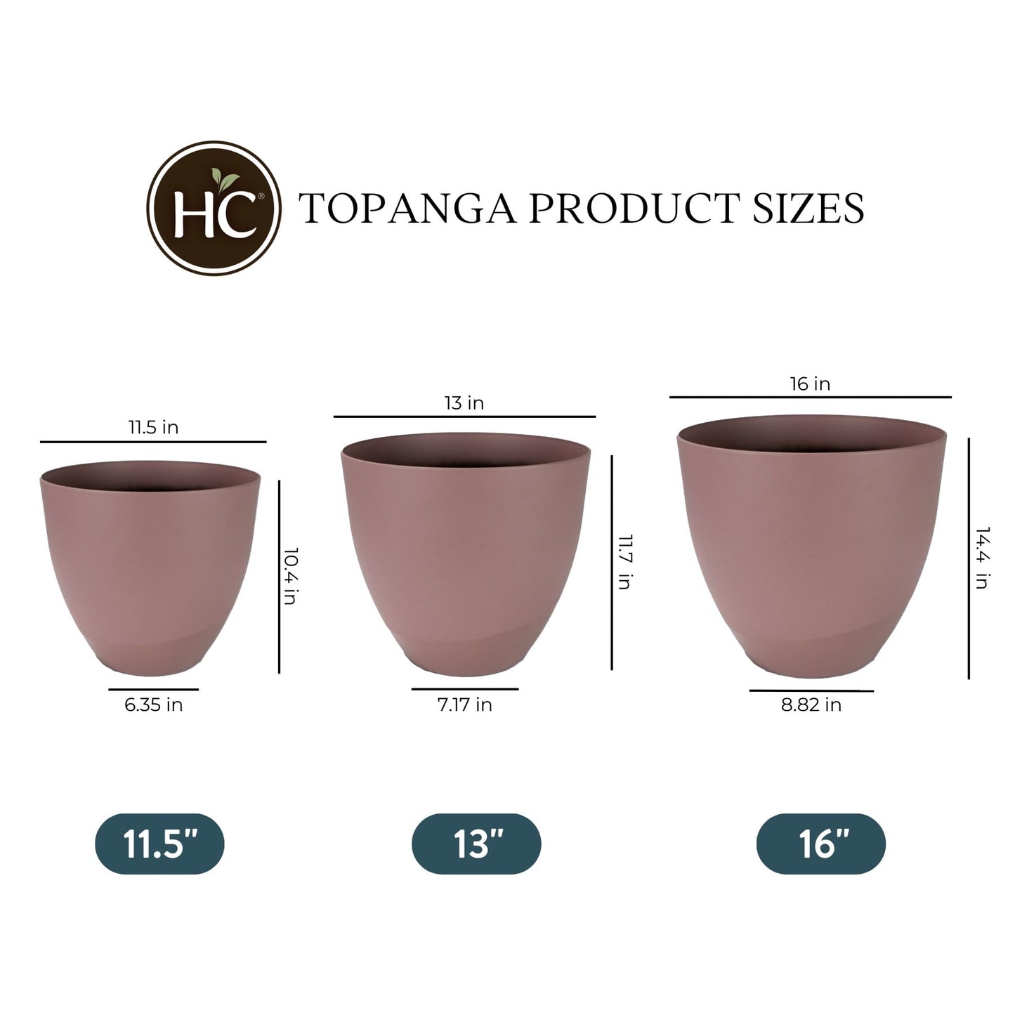 The HC Companies 13 Inch Topanga Decorative Round Planter - Lightweight Premium Resin Plant Pot with a Ceramic Look for Indoor Outdoor Use, Mauve Swoop