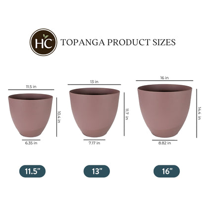 The HC Companies 13 Inch Topanga Decorative Round Planter - Lightweight Premium Resin Plant Pot with a Ceramic Look for Indoor Outdoor Use, Mauve Swoop