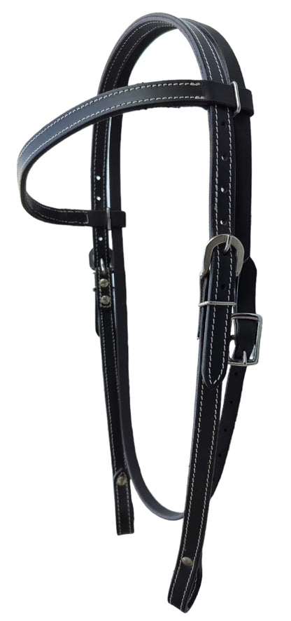 WEMBILS Western Leather Latigo Browband Headstall for Horses Double Stitched Black Horse Bridle for Trail Riding Durable Equine Supplies Equestrian Gifts(Black)