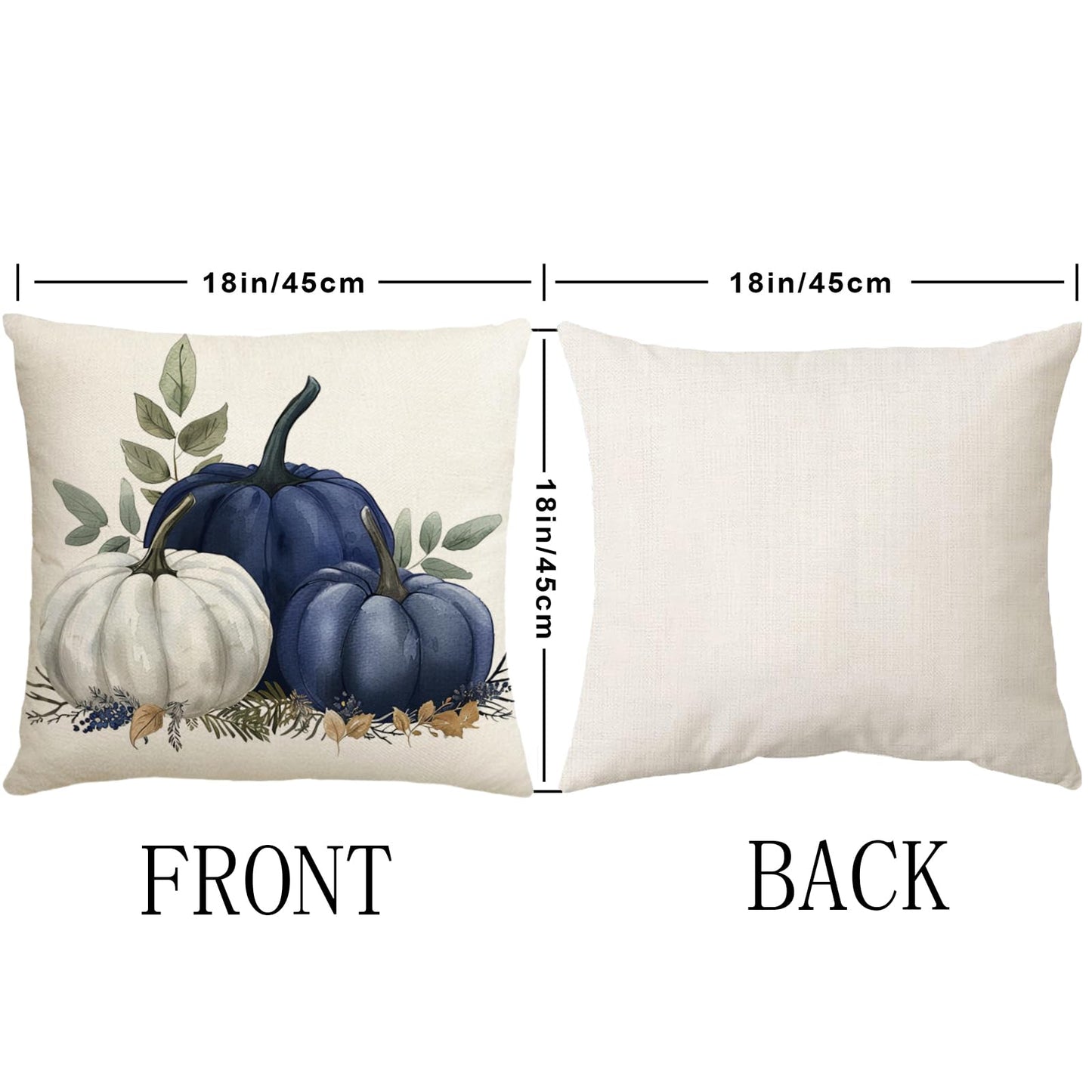 MAZSHTTD Pillow Cover Fall Blue Pumpkin Throw Pillow Covers 18x18 Inch Set of 2 Fall Autumn Decorations for Home Farmhouse Thanksgiving Halloween Pillow Case for Couch Sofa