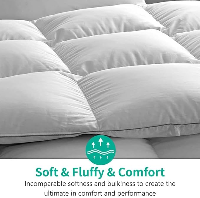 APSMILE Full/Queen Size Down Feather Fibers Duvet Insert - Ultra-Soft All Season Down Feather Fibers Comforter Hotel Collection Comforter, 46 Oz Fluffy Medium Warmth (White, 90x90)