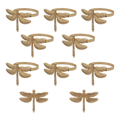 Dragonfly Napkin Rings Set of 10, Animal Insect Dragonfly Napkin Ring Holder for Easter, Wedding, Christmas, Dinner, Family Gathering Party Napkin Cloth Ornament Decoration Table Accessories (Gold)