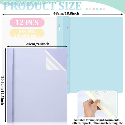 12 PCS Pastel Plastic Report Covers with 3 Prongs Clear Front Presentation Folders 3 Prong Folders for Resume Portfolio Document Report Letter Proposal School Classroom Office Supplies (Pastel)