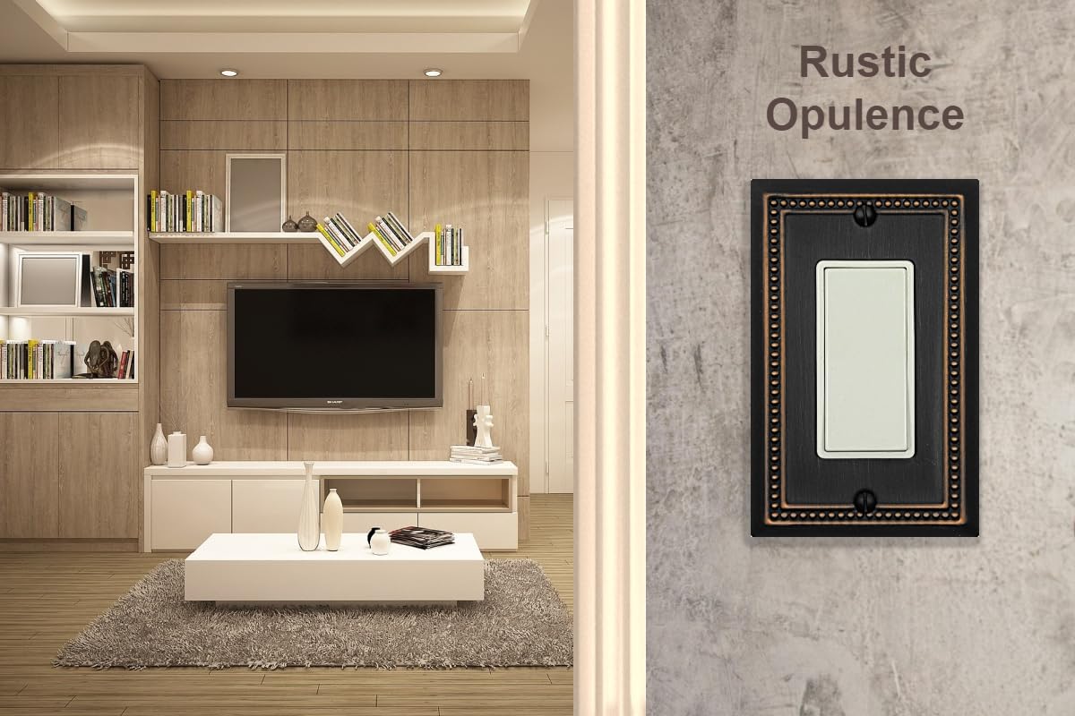 OKAWYC Single Decorator Light Switch Cover Belaire Beaded Metal Wall Plate, 4-Pack Aged Bronze 1 Gang Single Rocker Oil Rubbed Bronze Receptacle Dimmer Switch GFCI Outlet Decorative Wallplate, Durable