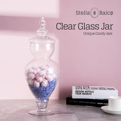 Large Apothecary Jars Glass, Clear Glass Candy Jar wiht Lids, Elegant Glass Candy Containers, Decorative Glass Jars for Wedding, Display and Party (Height: 15", Diameter: 6.7")