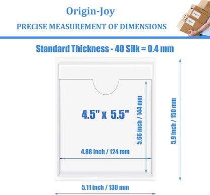 Origin-Joy 35 PCS Self Adhesive Index Card Pockets with Top Open, Clear Plastic Label Holder for Cards of Note, Library and Business, Adhesive Label Pockets & Card Holder (4.5 x 5.5 inch)