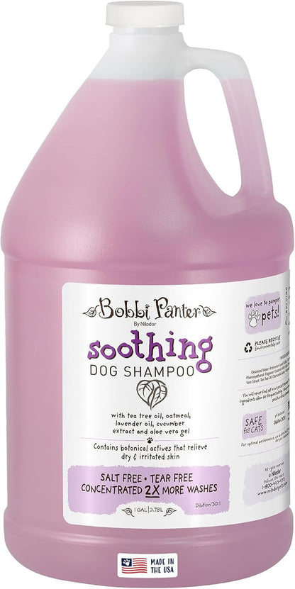 Bobbi Panter Soothing Dog Shampoo Tea Tree, Lavender, Cucumber & Oat Protein – Natural Formula for Sensitive Skin & Irritation Relief, Tear-Free, 30:1 Concentrate, Made in USA, 1 Gallon