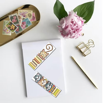 FREEBLOSS 6 Set Cross Stitch Bookmark Kits Cat and Books Bookmarks DIY Stamped Embroidery Bookmark Kit for Beginner Cross Stitch Kit DIY Embroidery Bookmarks Crossstitch Projects for Book Lovers