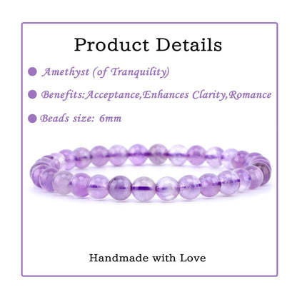 Bymitel 6mm Amethyst - Handmade Reiki Gemstone Stretch Bracelet, Natural Beauty & Spiritual Essence, Crystal Healing for Unisex Adults