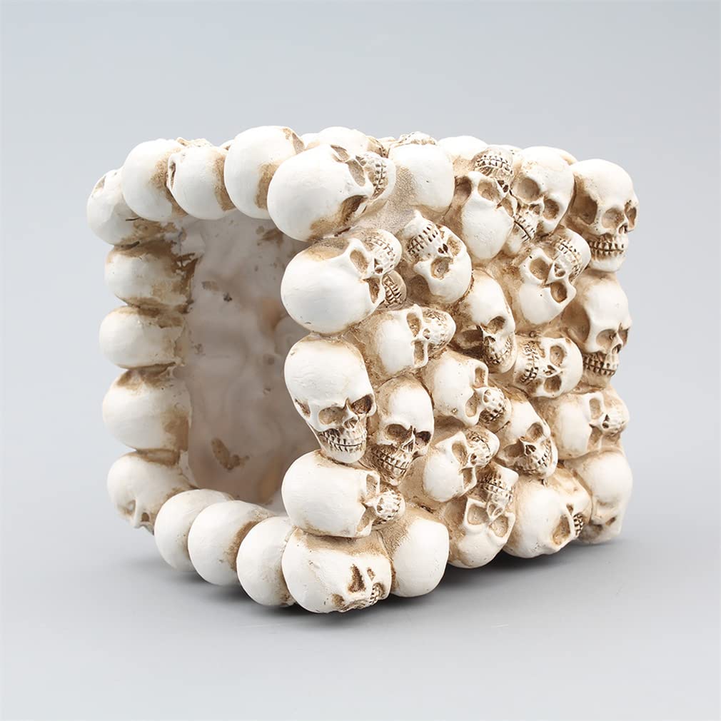 RURAUOGR Skull Pen Pencil Holder Makeup Brush Holder Toothbrush Holder Flower Pot Key Storage Resin Skeleton Home Office Halloween Decor (Beige)