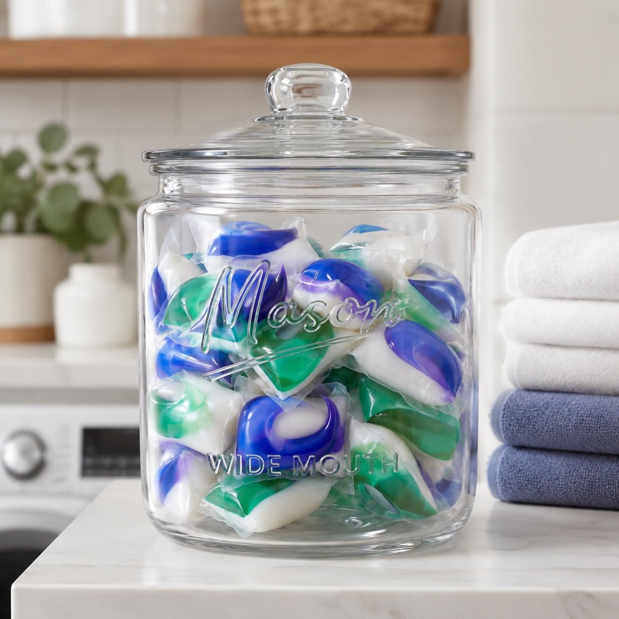 1 Gallon Mason Glass Cookie Jar with Lid – Wide Mouth Glass Storage Jar with Embossed Mason Logo, Airtight Pantry Container with Measurement Markings for Cookies, Candy, Flour & Dog Treats – Pack of 2