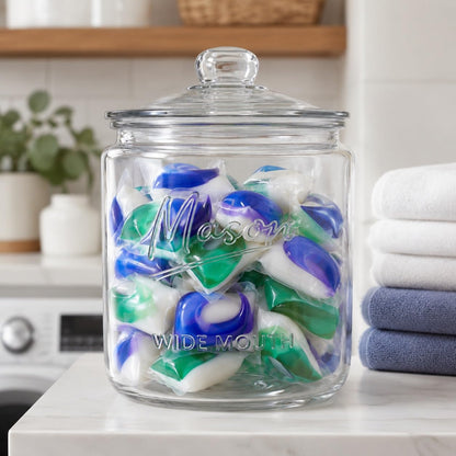 1 Gallon Mason Glass Cookie Jar with Lid – Wide Mouth Glass Storage Jar with Embossed Mason Logo, Airtight Pantry Container with Measurement Markings for Cookies, Candy, Flour & Dog Treats – Pack of 2