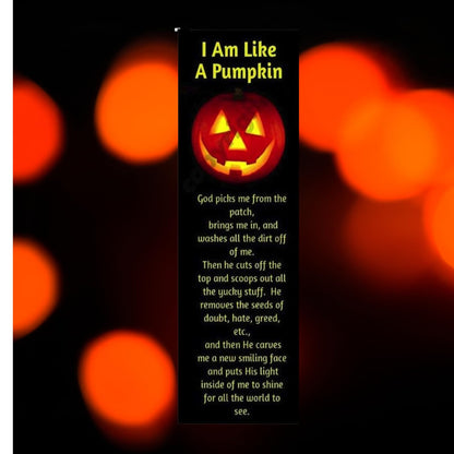 100 Pack I Am Like a Pumpkin Christian Halloween Bookmarks – Made in USA Trunk or Treat Handouts
