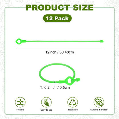 M METERXITY 12-Pack Adjustable Plant Ties, 12inch/30.48cm Silicone Flexible Multi-Function Sturdy Garden Twist Tie for Plant Support/Tree/Shrub/Vine, Reusable Support Twine [Green]