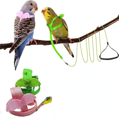 Pet Parrot Bird Harness and Leash, Adjustable Training Design Anti-Bite, Bird Nylon Rope with Cute Wing for Parrots, Suitable for Macaw Cockatoo Cockatiel Lovebird Conure African Grey (Pink,L)