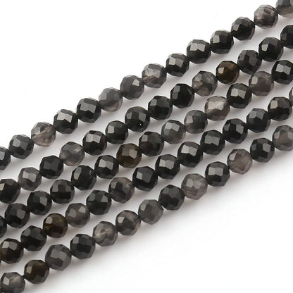 Song Xi 180pcs 2mm Natural Obsidian Gemstone Beads Faceted Round Loose Stone Beads for Jewelry Making