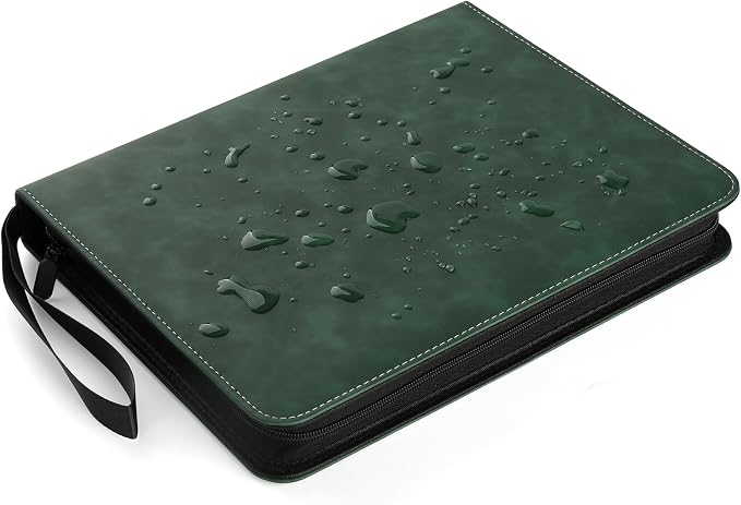 GERMUN 3 Ring 9 Pocket Zipper Card Binder, 720 Double Sided Standard PU Trading Card Album Folder for TCG & Sports Cards, Not Fit Top Loaders (Dark Green)