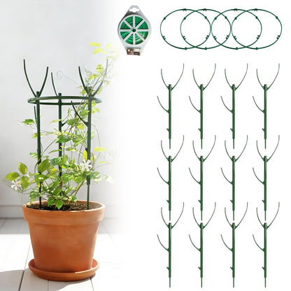 Plant Support Stakes, 12 Pack Plant Stakes for Indoor Plants, Stackable 4 Tier Durable Trellis Garden Poles for Outdoor Gardening, Plant Support Structures for Monstera Climbing Plants (Green-12Pack)