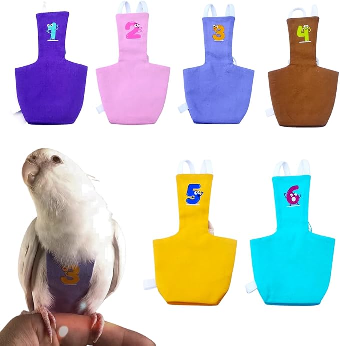Bird Diaper Protective Parrot Nappy - 6 Pack, Reusable Flight Suit with Waterproof Inner Layer, Washable Cute Urine Wet Suit for Cockatiel Conure Macaw Lovebird (Macaw)